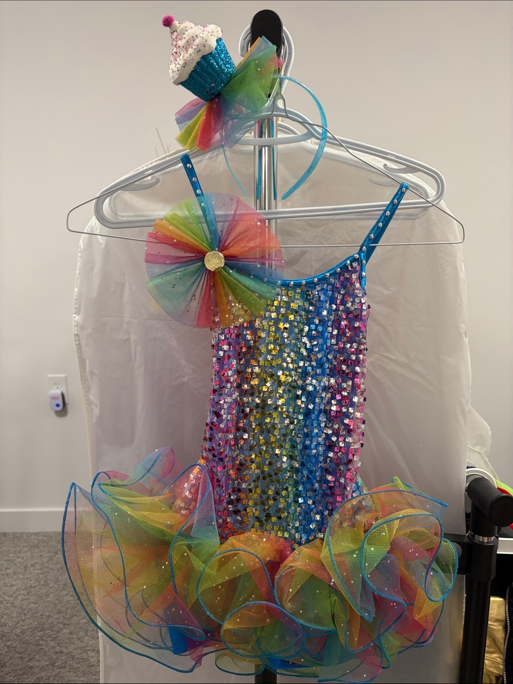 Weissman Rainbow Sequin Tutu Dress with Cupcake Headband - Blue Accents
